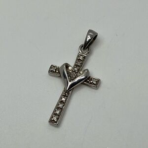Vtg Sterling Silver & Cz Christian Cross w Gold Tone Heart Design Pendant | 1” L